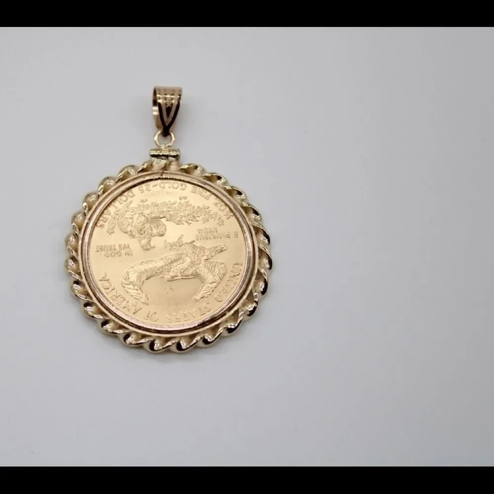 14k Twisted Wire Polished Screw Top Bezel With 1/2 ounce American Eagle Coin